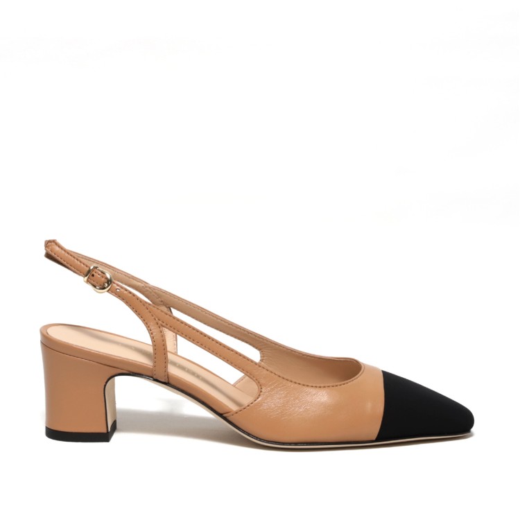 La Sellerie Nappa Leather Slingback With Black Fabric Toe Cap In Brown