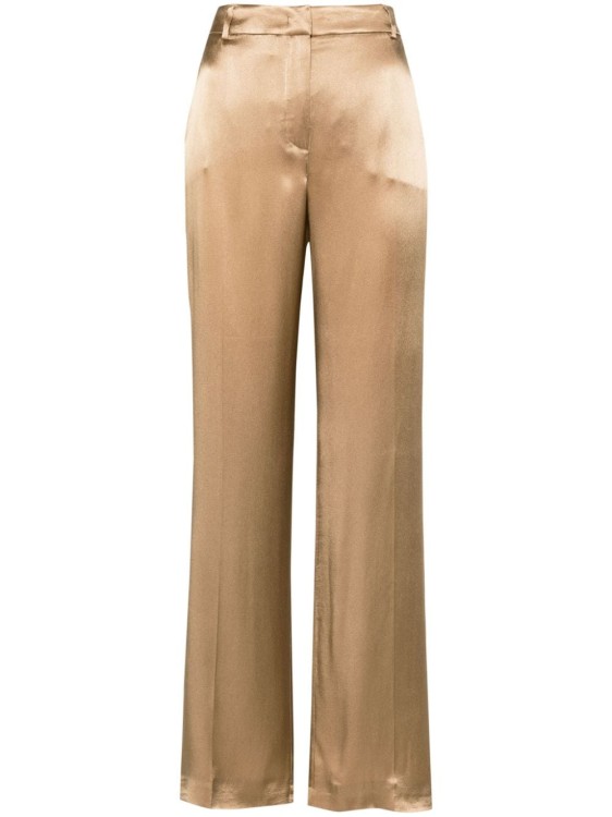 Shop Alberta Ferretti Golden Brown Satin Trousers