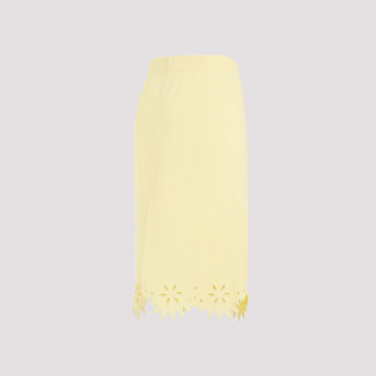 Shop Bottega Veneta Grainy English Embroidery Yellow Viscose Midi Skirt