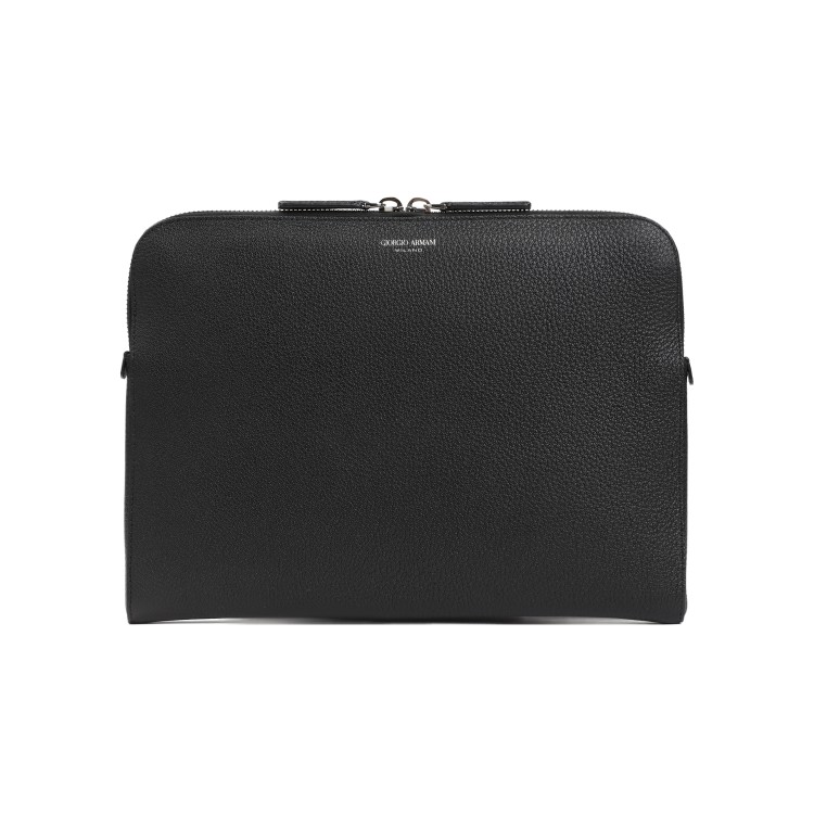 Shop Giorgio Armani Black Grained Leather Briefcase