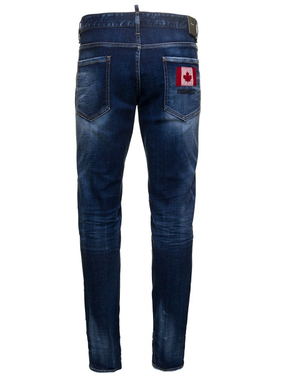 Shop Dsquared2 Blue Slim Jeans With Logo Patch And Faded Effect In Stretch Cotton Denim In Black