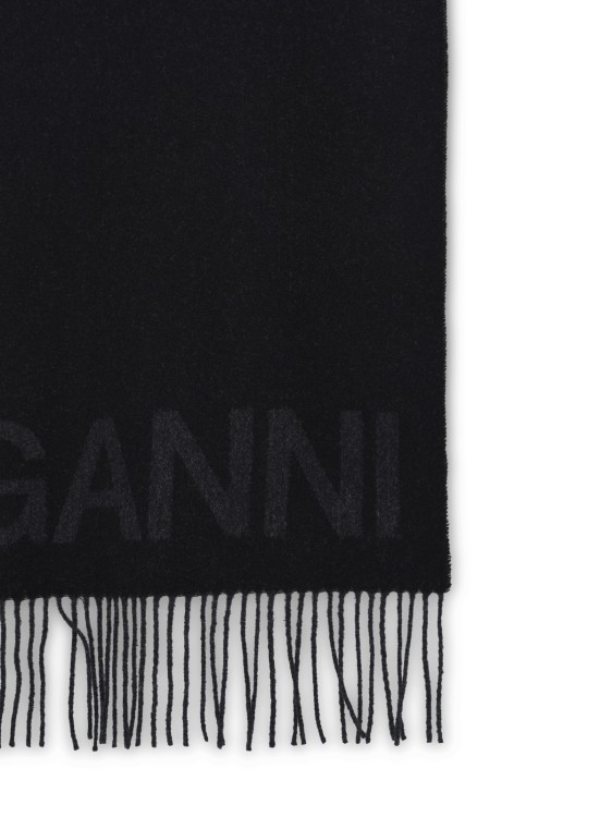 Shop Ganni Black Recycled Wool Scarf