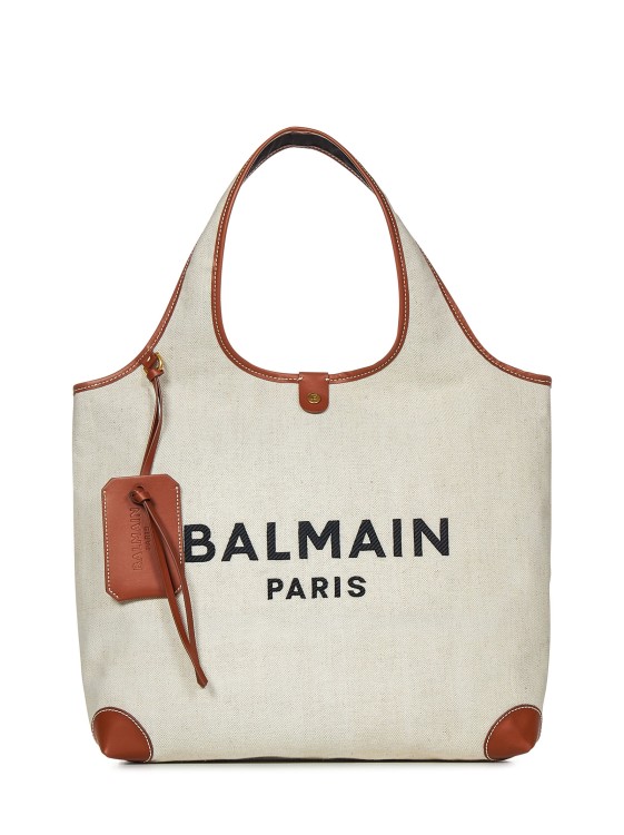 Shop Balmain Natural-colored Canvas Grocery Bag In White