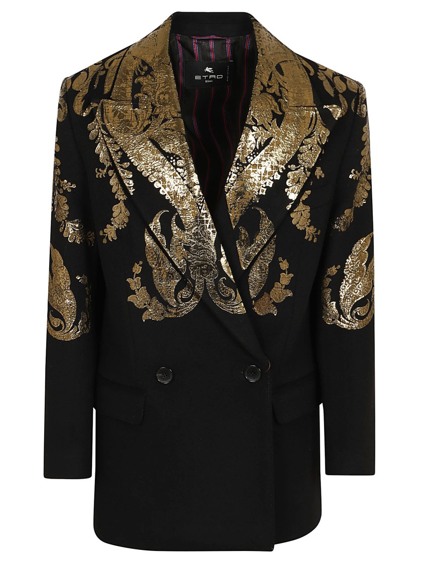 Etro Embroidered Wool And Cashmere Blend Jacket With Double-breasted Closure In Black