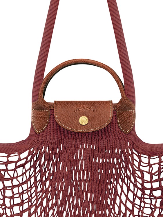 Shop Longchamp Le Pliage Filet' Red Mahogany Handbag With Engraved Logo In Mesh In Burgundy