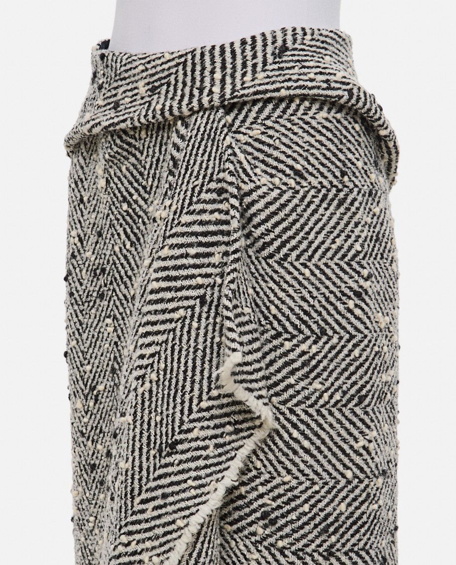 Erdem Draped Herringbone Midi Skirt In Grey