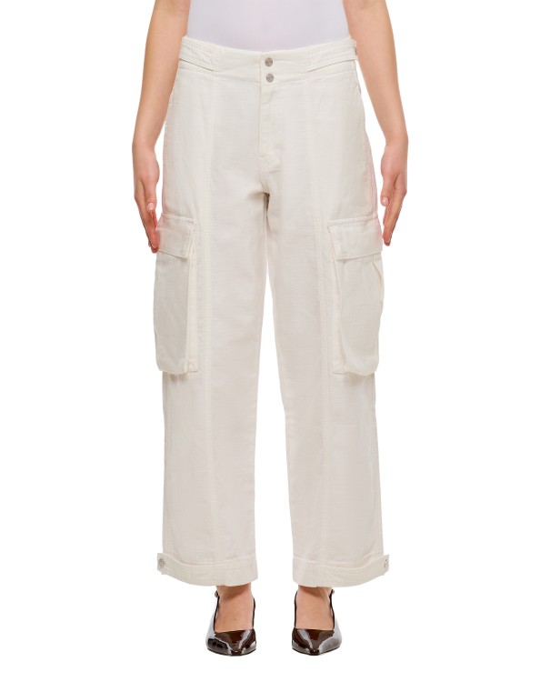 Shop Frame Wide Leg Cargo Denim Pants In White