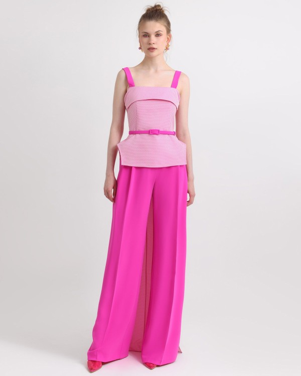 Shop Gemy Maalouf Asymmetrical Crepe Top With Belt - Tops In Pink