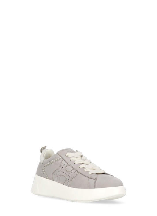 Shop Hogan Grey Leather Sneakers In Pink