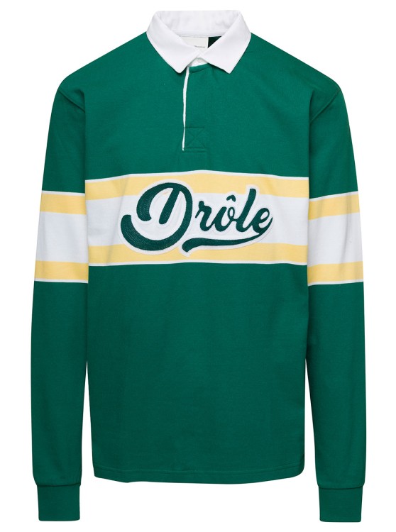 Shop Drôle De Monsieur Green Long Sleeved Polo Shirt With Drole Print In Cotton