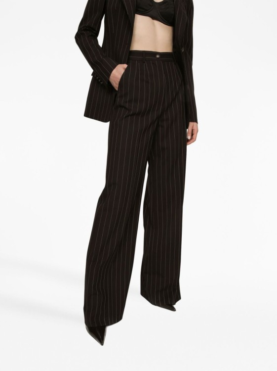 Shop Dolce & Gabbana Pinstripe-print Wide-leg Trousers In Black