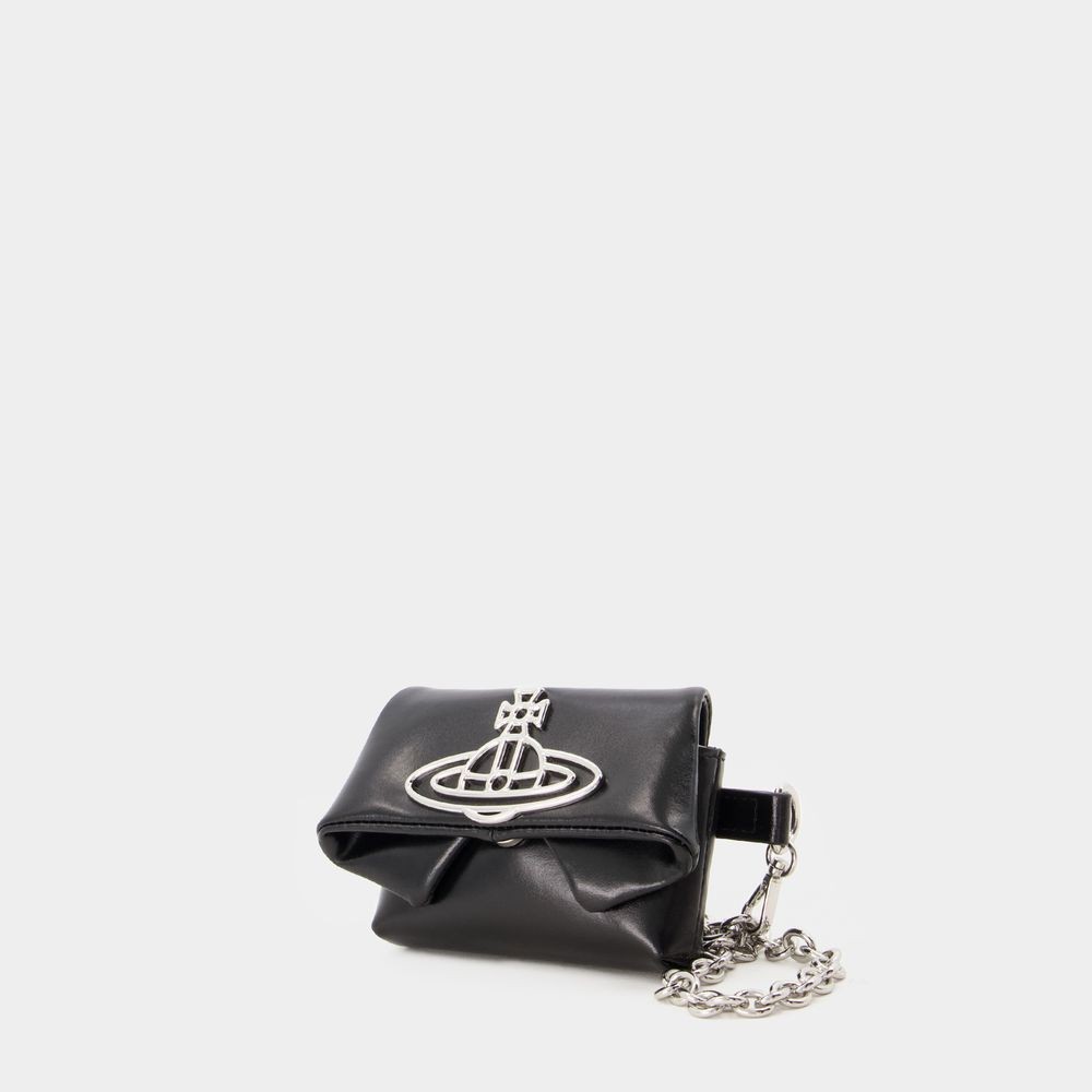 Vivienne Westwood Mini Courtney Black Leather Wallet On Chain For Women Ss24 In Black