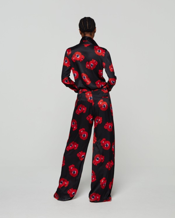 Shop Serena Bute Graphic Poppy Serena Wide Leg Trouser - Black/red