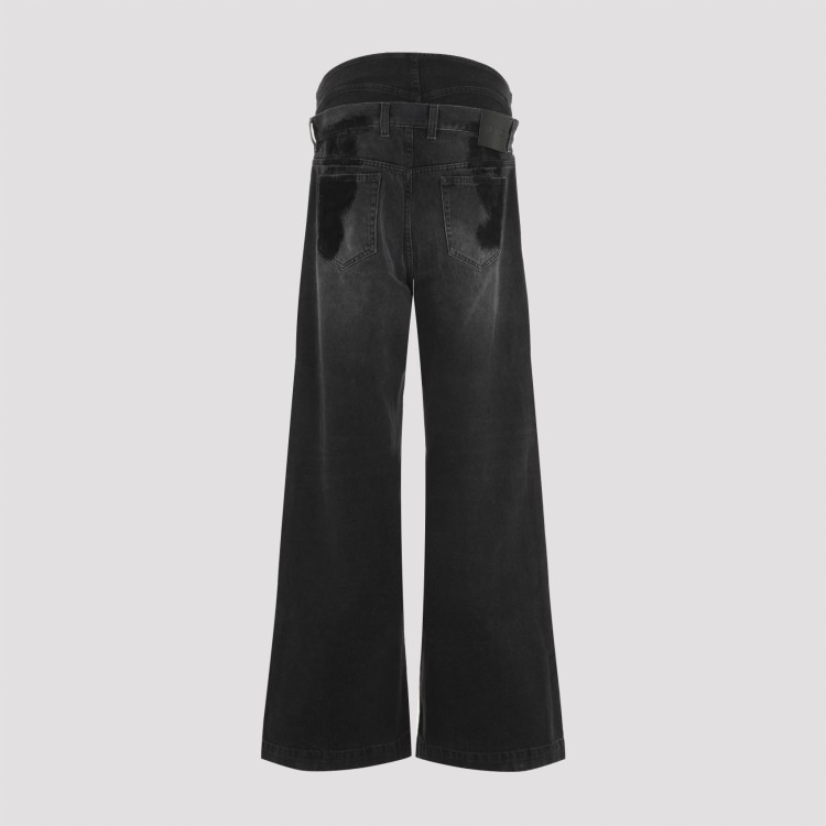 Attico Layered Waist Wide-leg Jeans In Black