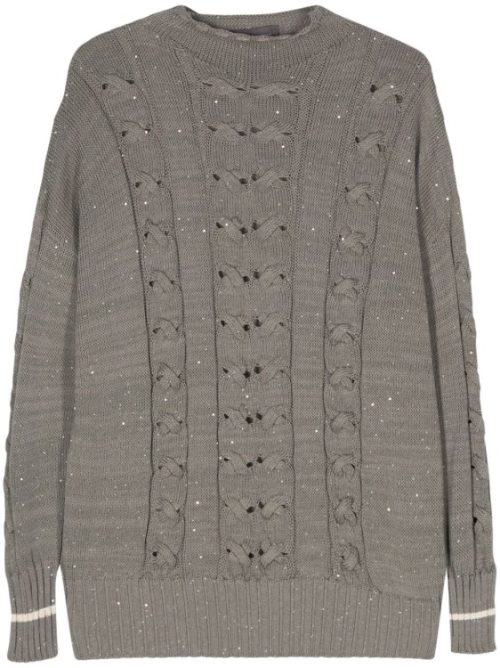Shop Lorena Antoniazzi Sequin-embellished Cable-knit Jumper In Grey