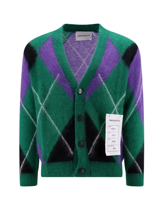 Shop Amaranto Mohair Blend Cardigan With Geometric Embroideries In Green