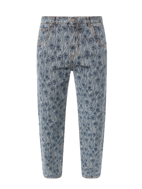 Shop Etro All-over Floral Motif Cotton Jeans In Grey