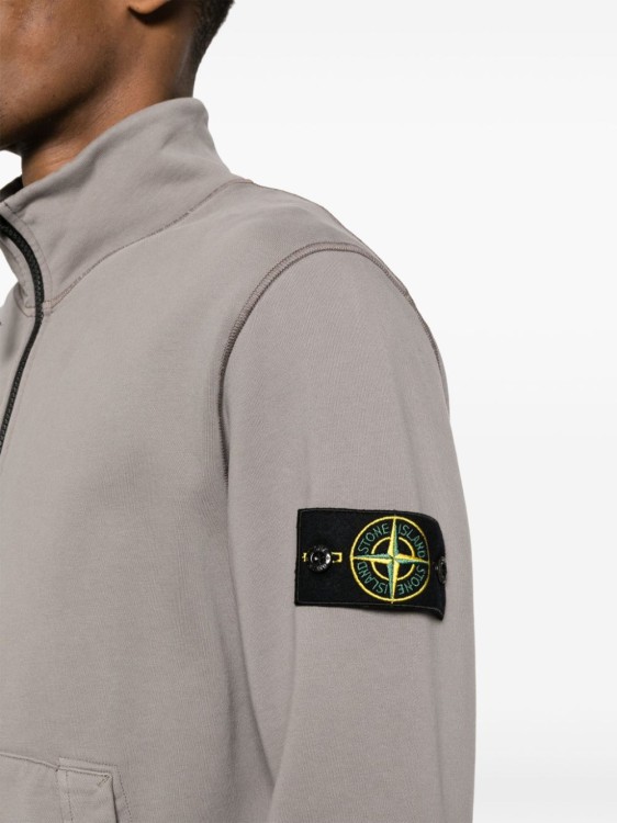 Shop Stone Island Compass Cotton Zip-up Sweatshirt In Grey