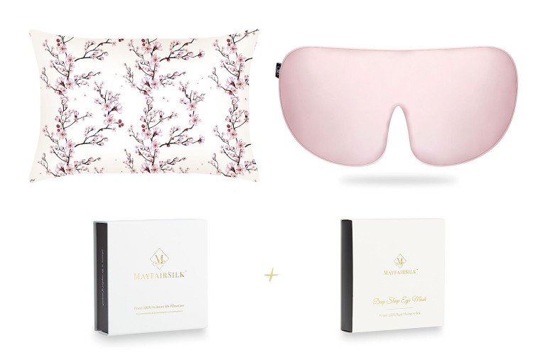 Mayfairsilk Cherry Blossom Silk Pillowcase + Precious Pink Deep Sleep Eye Mask Gift Set In Multicolor