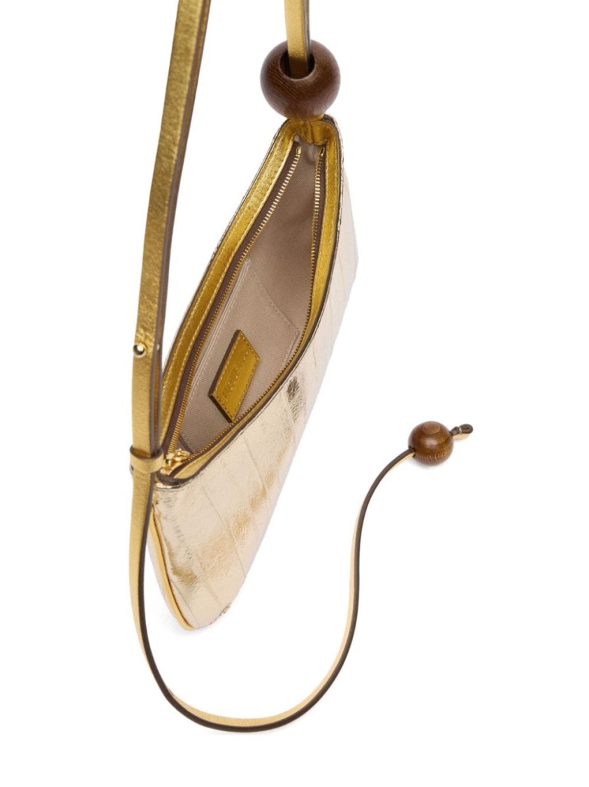 Jacquemus The Bisou Perle Mirrored Leather Shoulder Bag In Gold