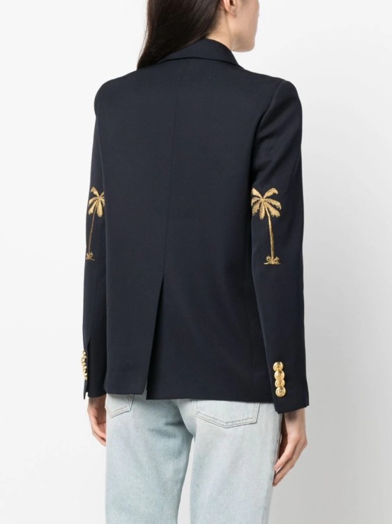 Shop Palm Angels Palm Embroidered Navy Blue Jacket In Black