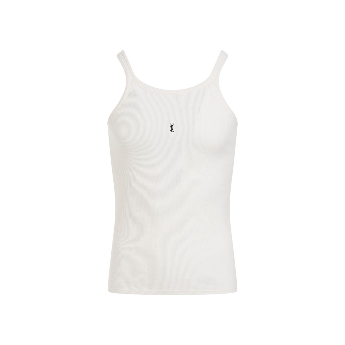 Saint Laurent Cassandre Logo Patch Cotton Tank Top In Beige