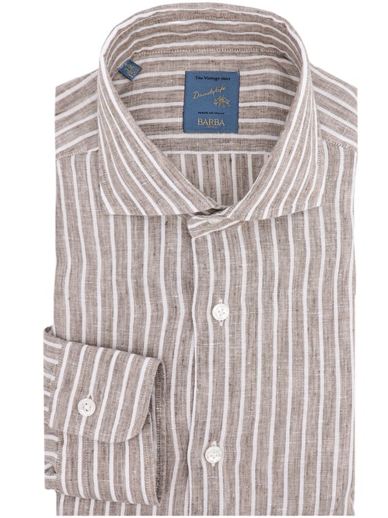 Shop Barba Striped Linen Shirt In Grey