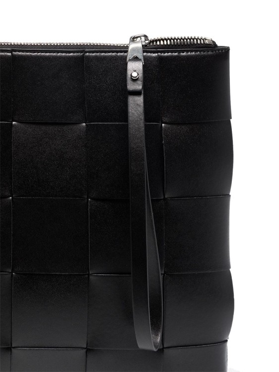 Shop Bottega Veneta Black Leather Large Intrecciato Zipped Clutch