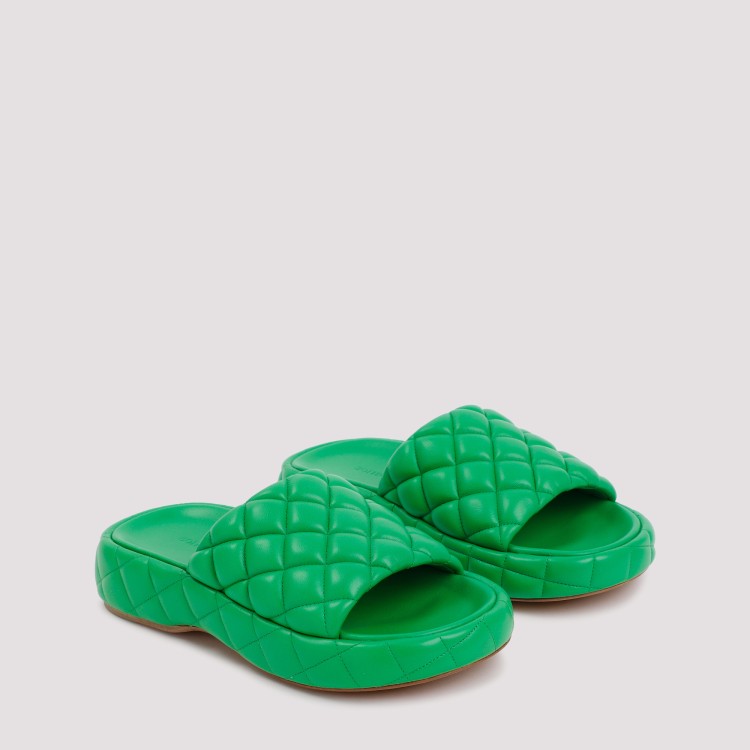 Bottega Veneta Quilted Green Slides With Chunky Sole In Green