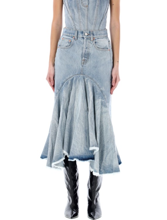 Shop Vetements Flared Denim Midi Skirt In Blue