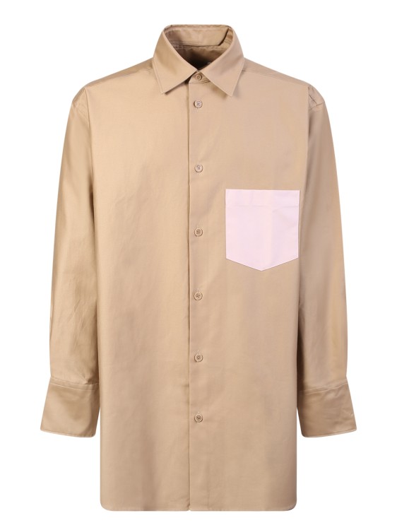 Jw Anderson Contrast Patch Pocket Cotton Shirt In Beige