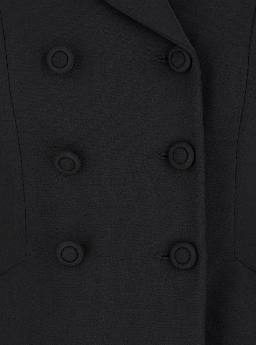 Shop Plain Black Double-breasted Jacket With Peak Revers In Fabric