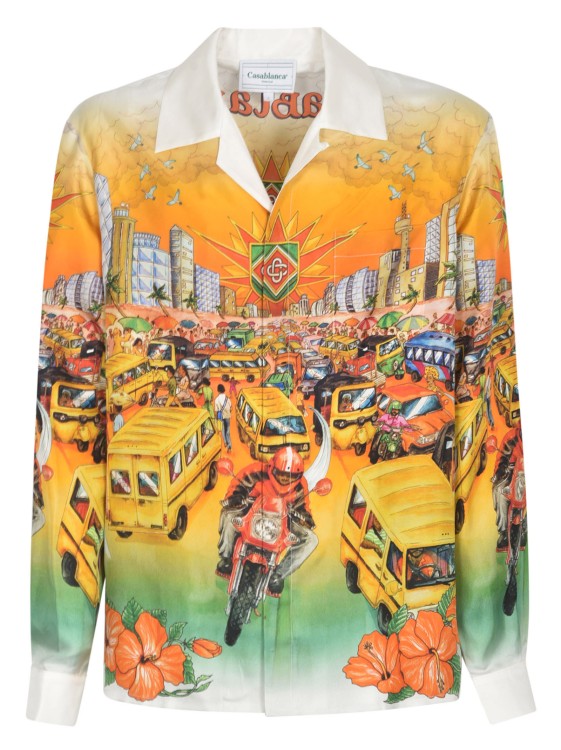 Shop Casablanca Silk Twill Weave All-over Graphic Print Shirt In Multicolor