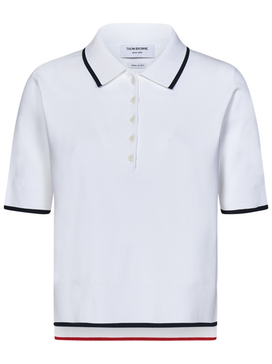 Shop Thom Browne Short-sleeved White Viscose Blend Knit Polo Shirt