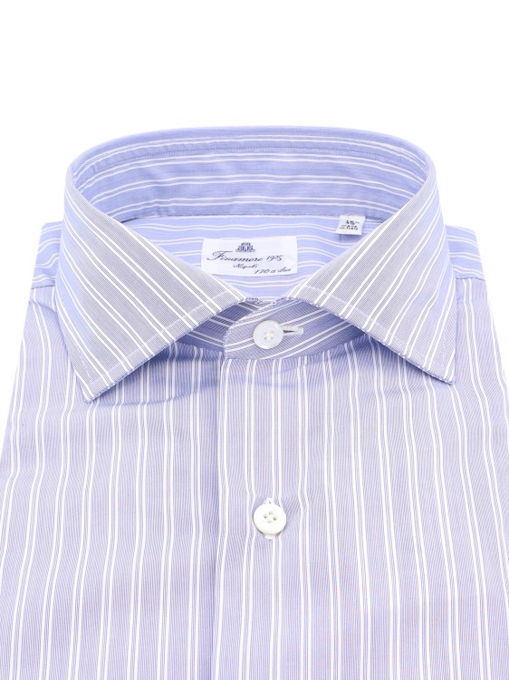 Shop Finamore Cotton Shirt With Striped Motif In Blue