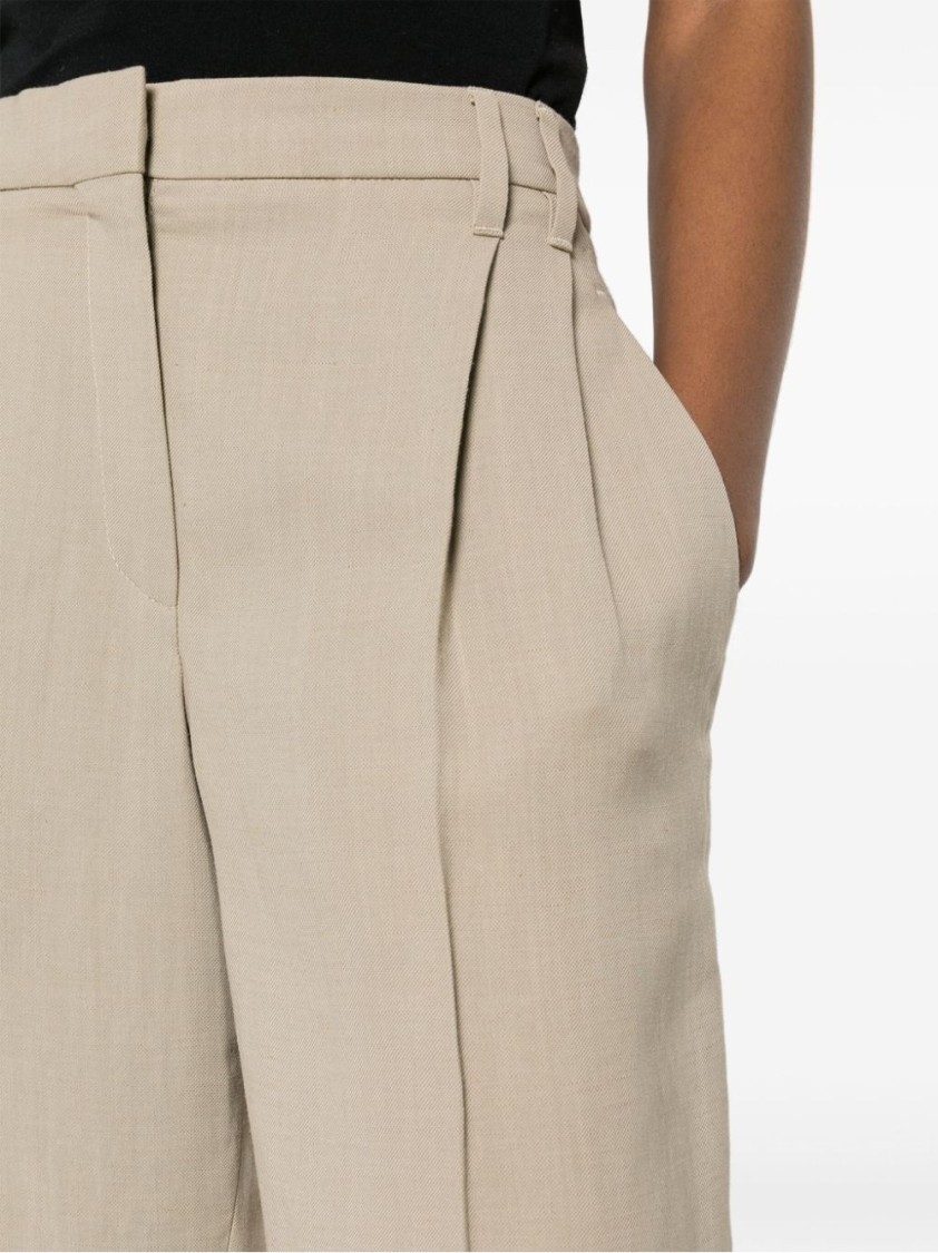Brunello Cucinelli Cropped Tailored Trousers With Pleated Front In Neutrals