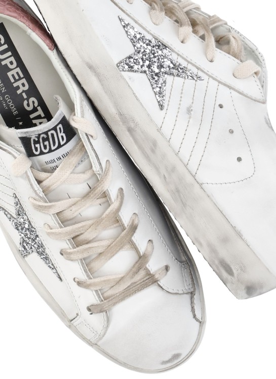 Golden Goose Super Star Leather Upper Glitter Star Cocco Printed Heel Shoes In White