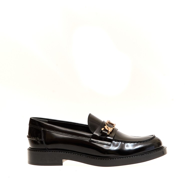 Tod's Brushed Black Moccasin With Gold Buckle T