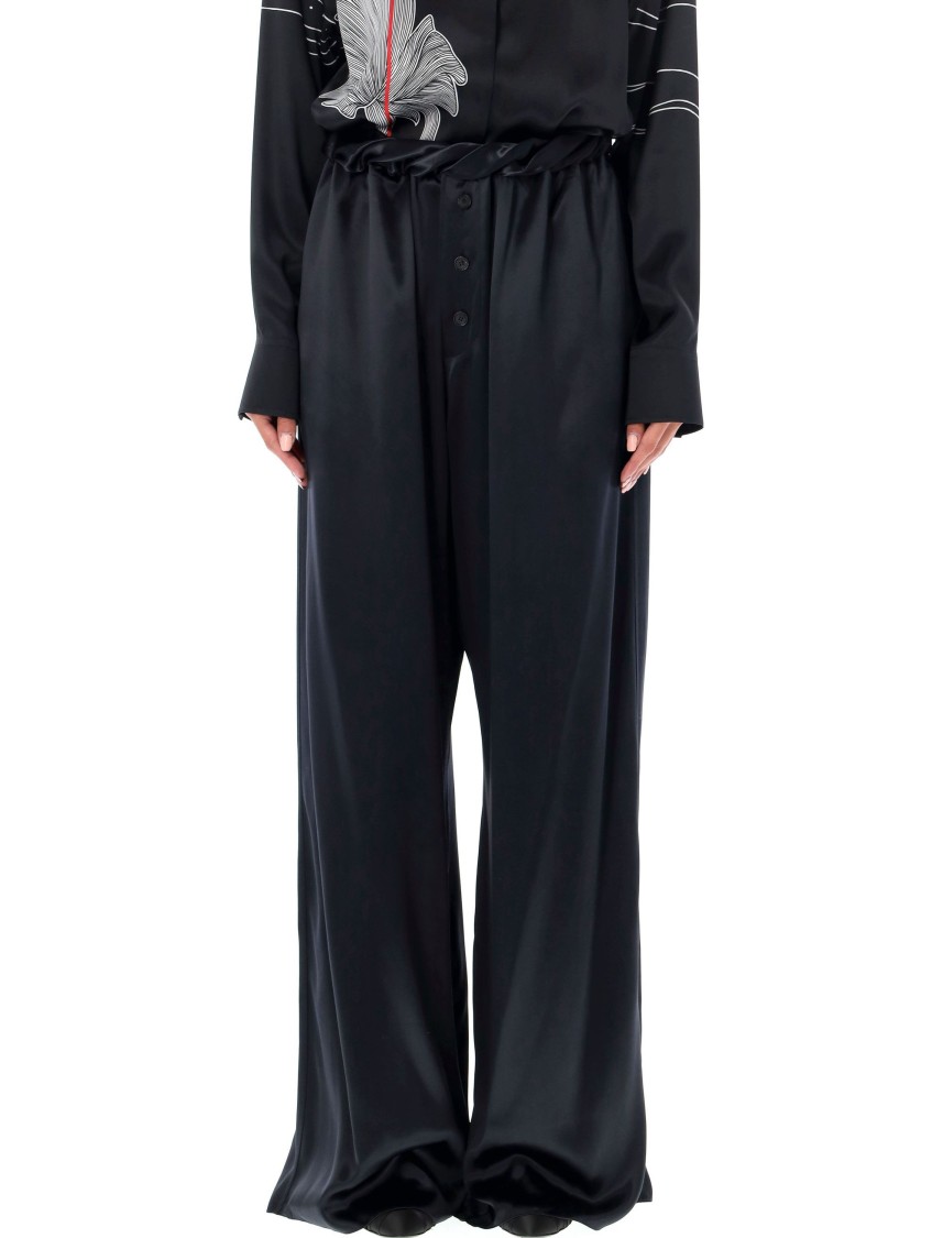 Ferragamo Gathered Satin Wide-leg Pajama Pants In Black