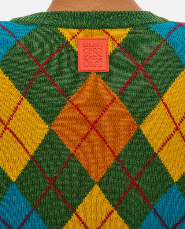 Shop Loewe Argyle Wool Sweater In Green