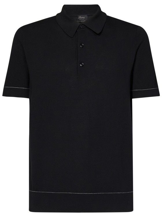 Shop Brioni Black Polo Shirt In Sea Island Piqué Cotton