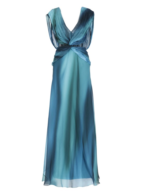 Shop Alberta Ferretti Silk Long Dress In Blue