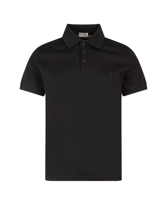 Shop Saint Laurent Piqué Organic Cotton Polo Shirt In Black
