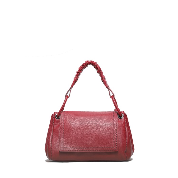 Plinio Visona' Shoulder Bag In Wine Red Grained Leather And Flap In Burgundy