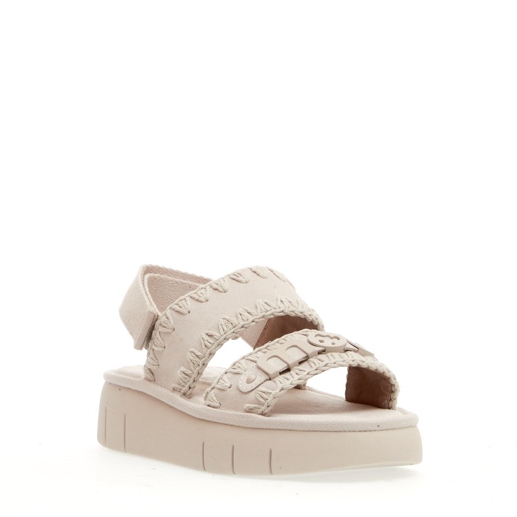Shop Mou Wedge With Two Bands In Chalk Suede In Neutrals