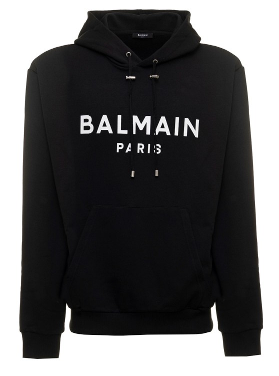 Shop Balmain Black Hoodie With Contrasting Logo Print