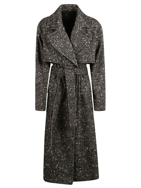 Pinko Belted Double-breasted Coat In Grey