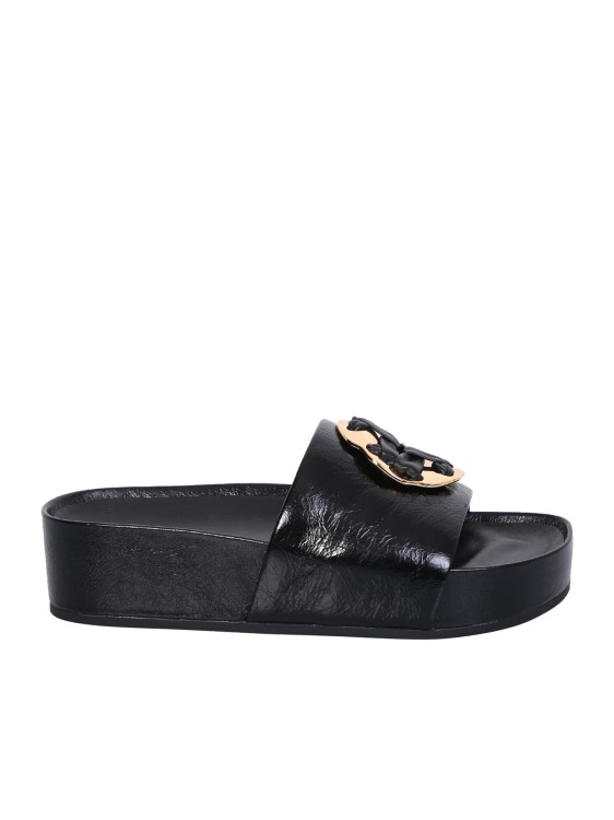 Shop Tory Burch Black Platform Leather Sandals In Neutrals