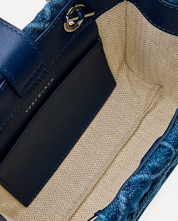 Shop Tory Burch Mini Fleming Soft Denim Chain Tote Bag In Blue
