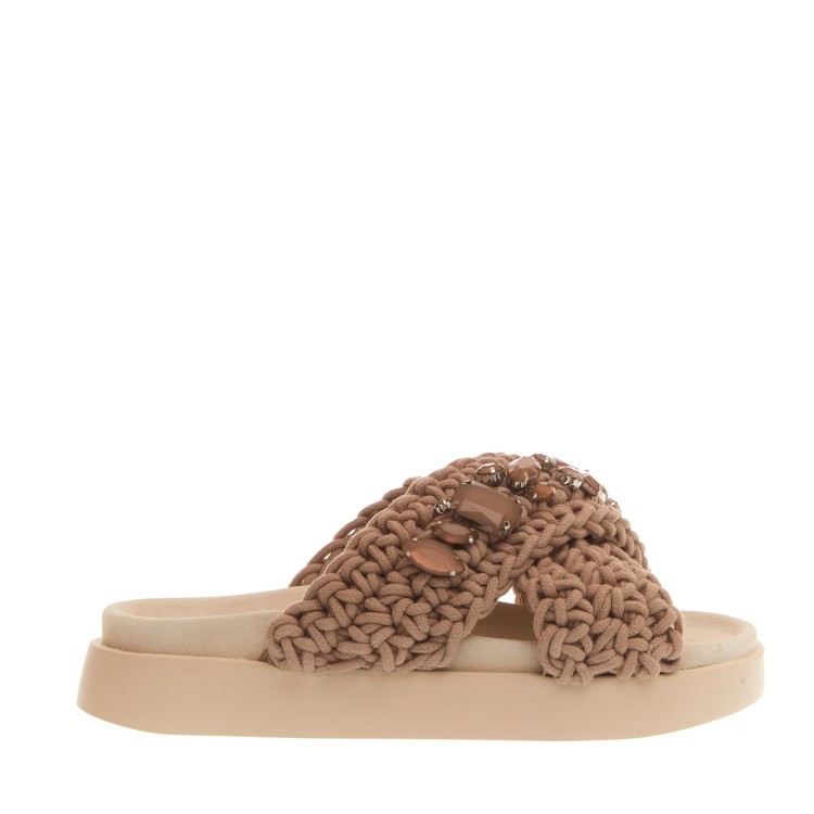 Inuikii Taupe Cross Wedge Slipper With Stones In Neutrals